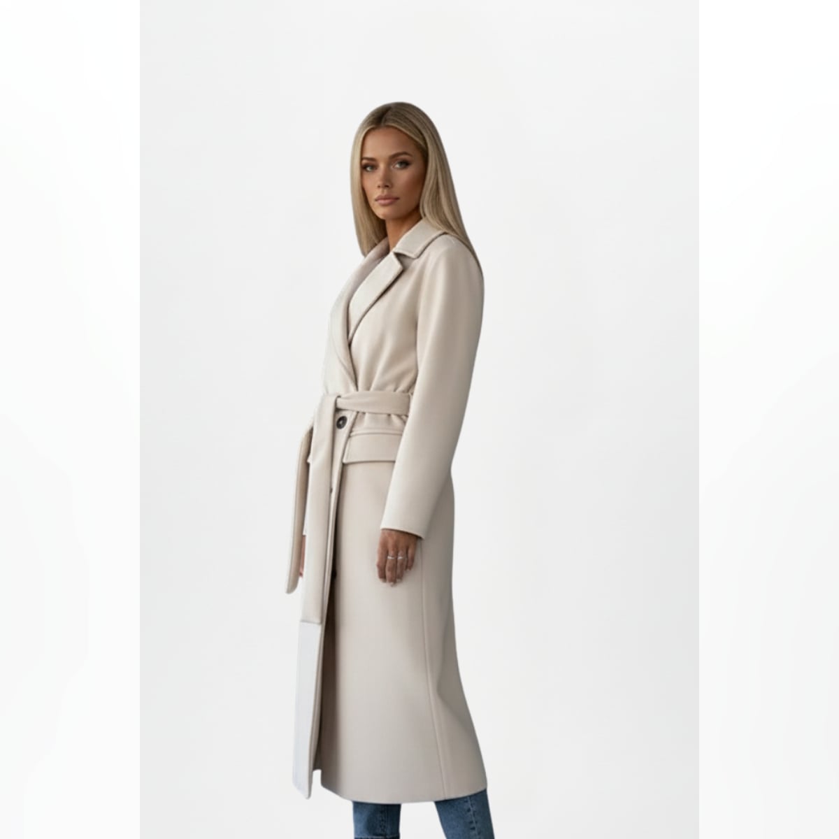 manteau femme long ceinturé croisé