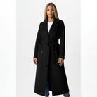 manteau femme long ceinturé croisé en noir