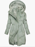 manteau femme long matelassé à capuche vert