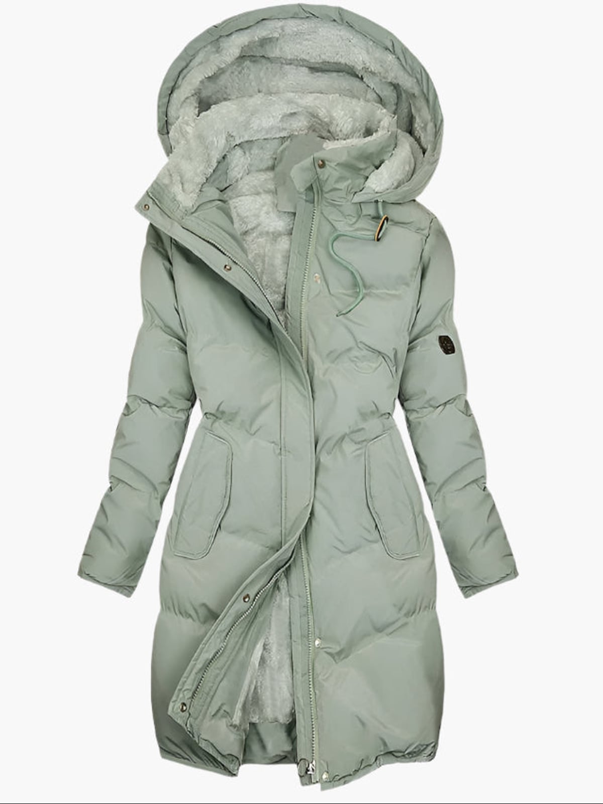 manteau femme long matelassé à capuche vert
