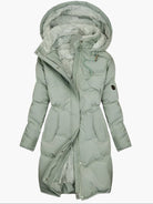 manteau femme long matelassé à capuche vert