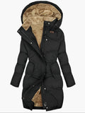manteau femme long matelassé à capuche noir