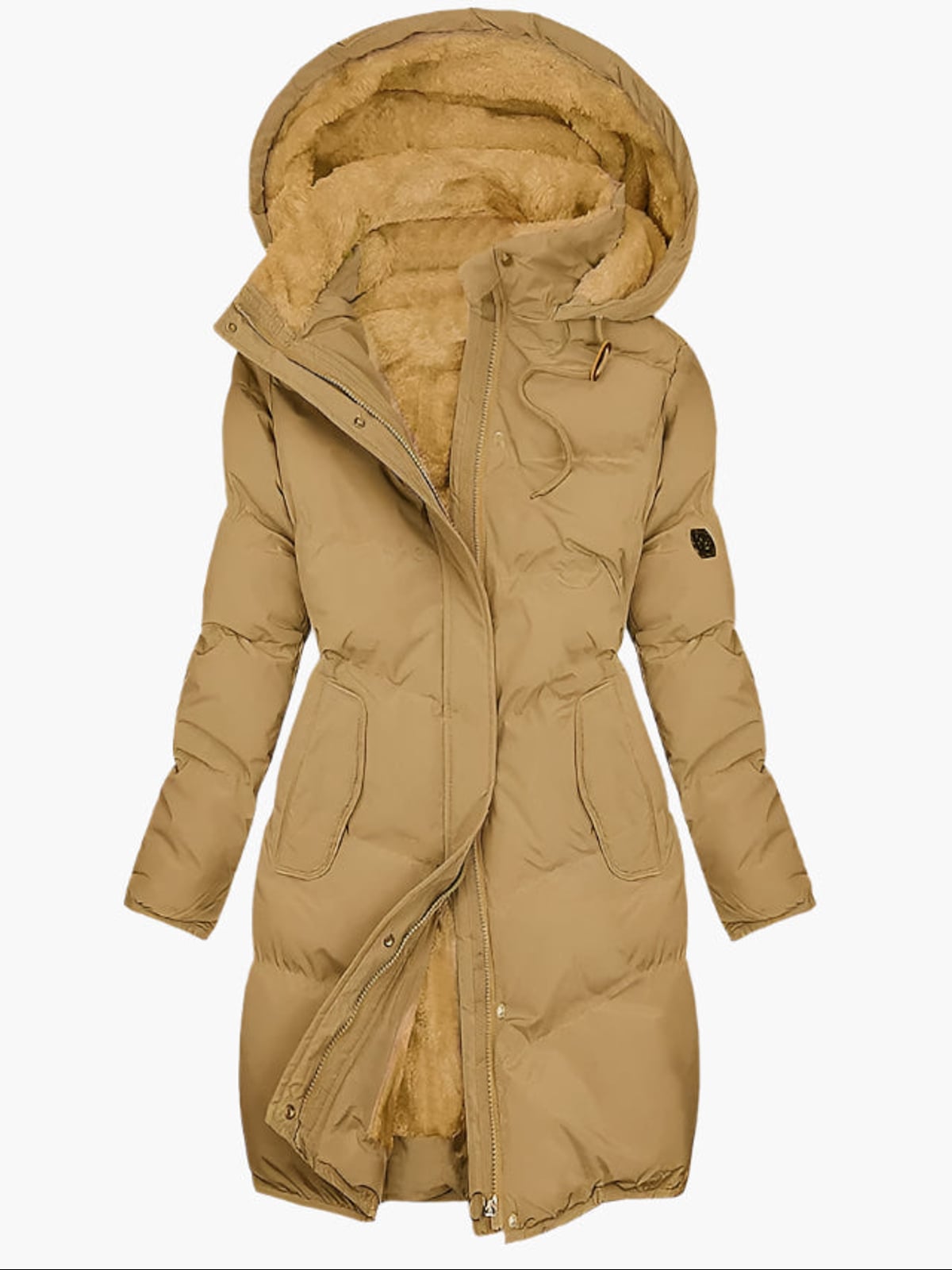 manteau femme long matelassé à capuche jaune
