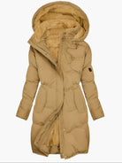 manteau femme long matelassé à capuche jaune