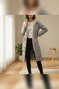 manteau femme longue coupe droite à capuche en gris clair