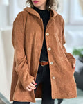 manteau femme mi-long à capuche boutonné en marron