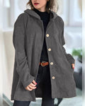 manteau femme mi-long à capuche boutonné en gris