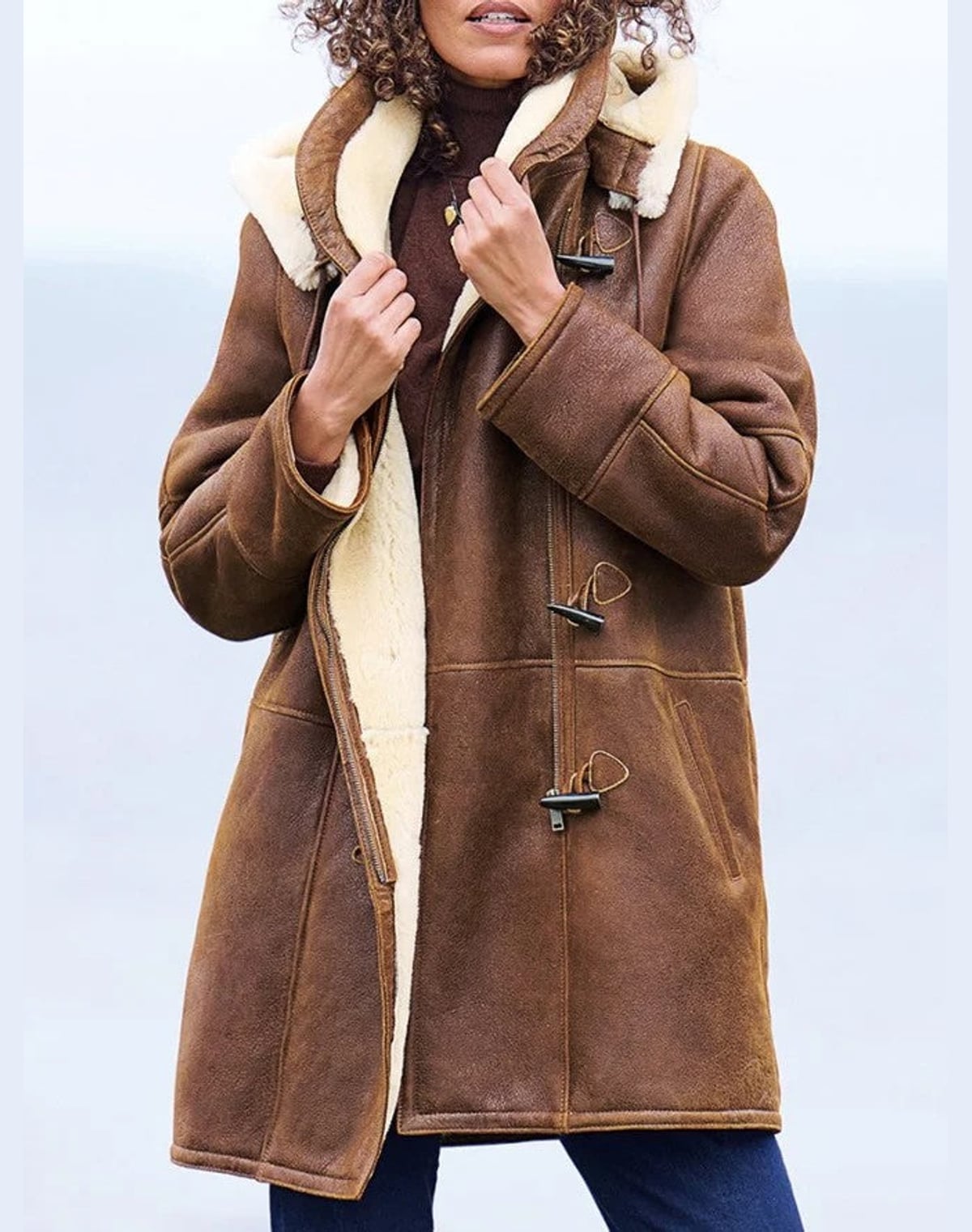 manteau femme mi-long à capuche (marron)