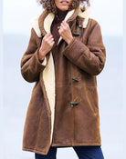 manteau femme mi-long à capuche (marron)