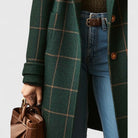 manteau femme mi-long à carreaux col cranté