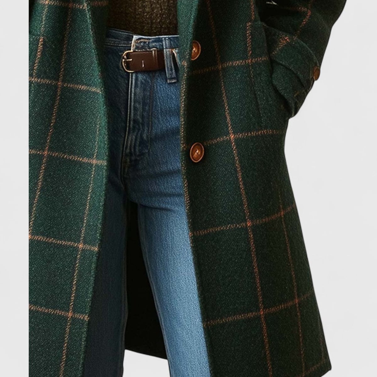 manteau femme mi-long à carreaux col cranté