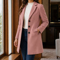 manteau femme mi-long ajusté col à revers en rose