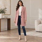 manteau femme mi-long ajusté col à revers en rose