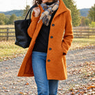 manteau femme mi-long boutonnage simple en orange
