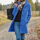manteau femme mi-long boutonnage simple en bleu