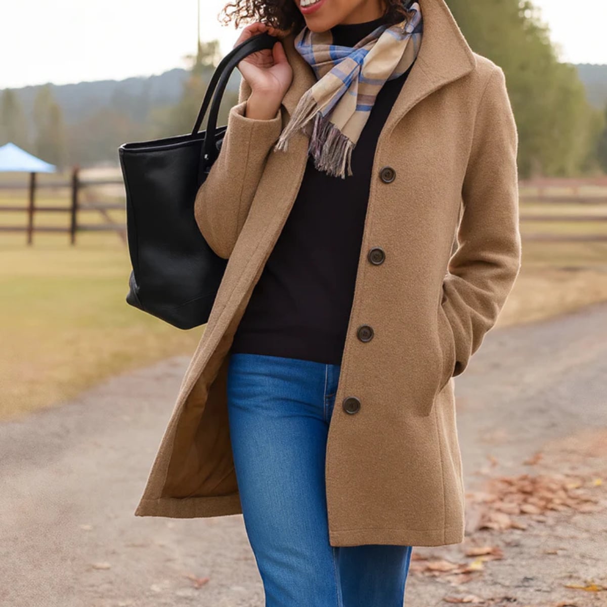manteau femme mi-long boutonnage simple en kaki