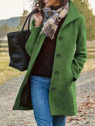 manteau femme mi-long boutonné col châle en vert