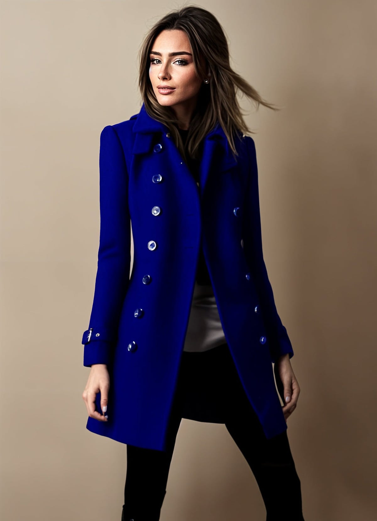 manteau femme mi-long coupe ajustée croisé en bleu