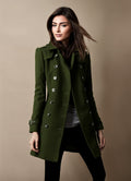 manteau femme mi-long coupe ajustée croisé en vert