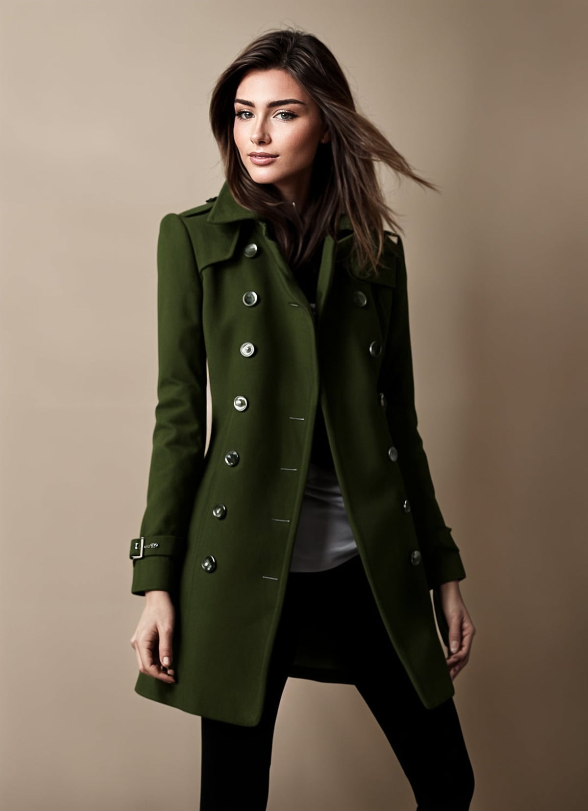 manteau femme mi-long coupe ajustée croisé en vert