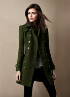manteau femme mi-long coupe ajustée croisé en vert