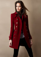 manteau femme mi-long coupe ajustée croisé en rouge