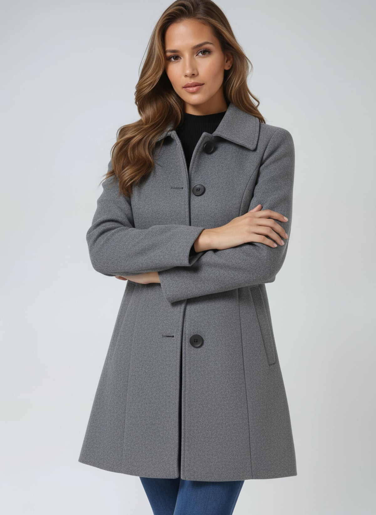 manteau femme mi-long coupe trapèze en gris