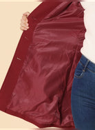 manteau femme mi-long coupe trapèze en rouge foncé