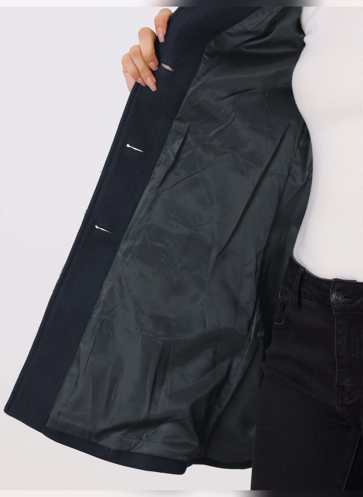 manteau femme mi-long coupe trapèze en bleu foncé