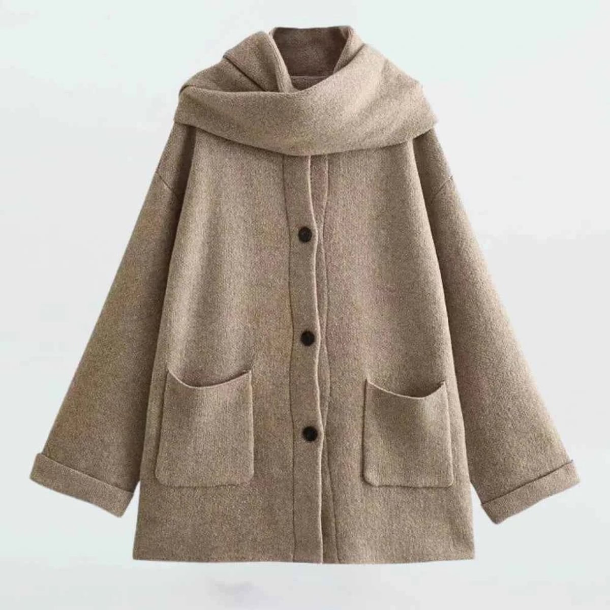 manteau femme oversize à écharpe intégrée en beige