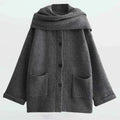 manteau femme oversize à écharpe intégrée en gris foncé