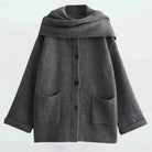 manteau femme oversize à écharpe intégrée en gris foncé