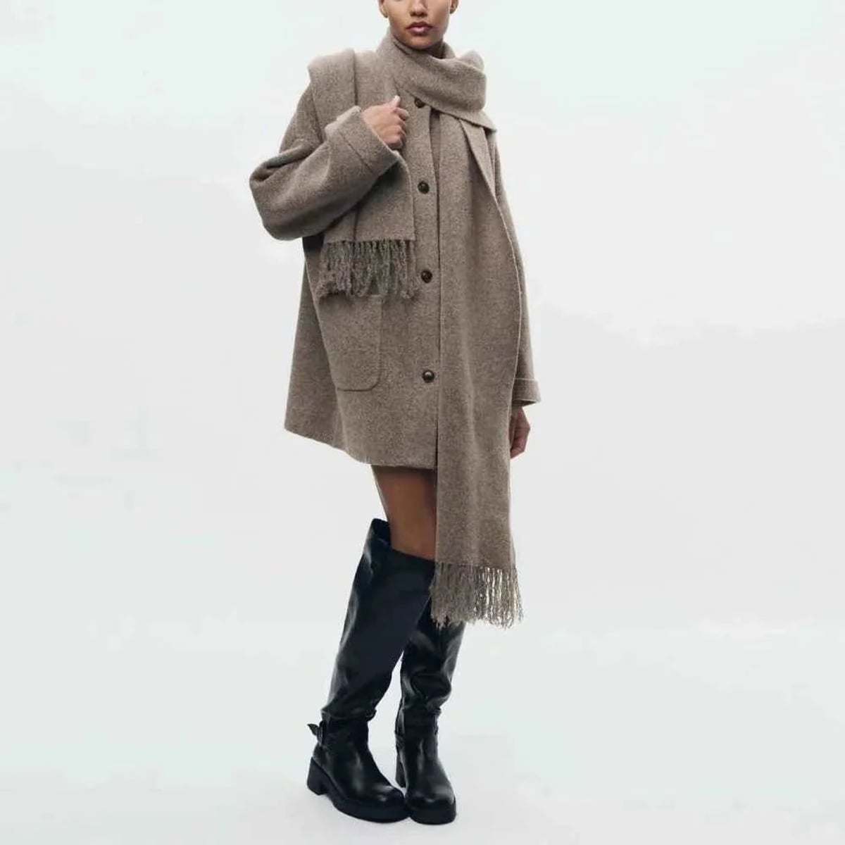 manteau femme oversize à écharpe intégrée en kaki