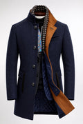 manteau homme chaud col montant coupe droite en bleu marine