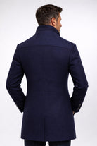 manteau homme chaud col montant coupe droite en bleu marine