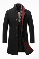 manteau homme chaud col montant coupe droite en noir