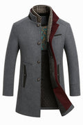 manteau homme chaud col montant coupe droite en gris