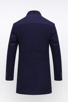 manteau homme chaud col montant coupe droite en bleu marine