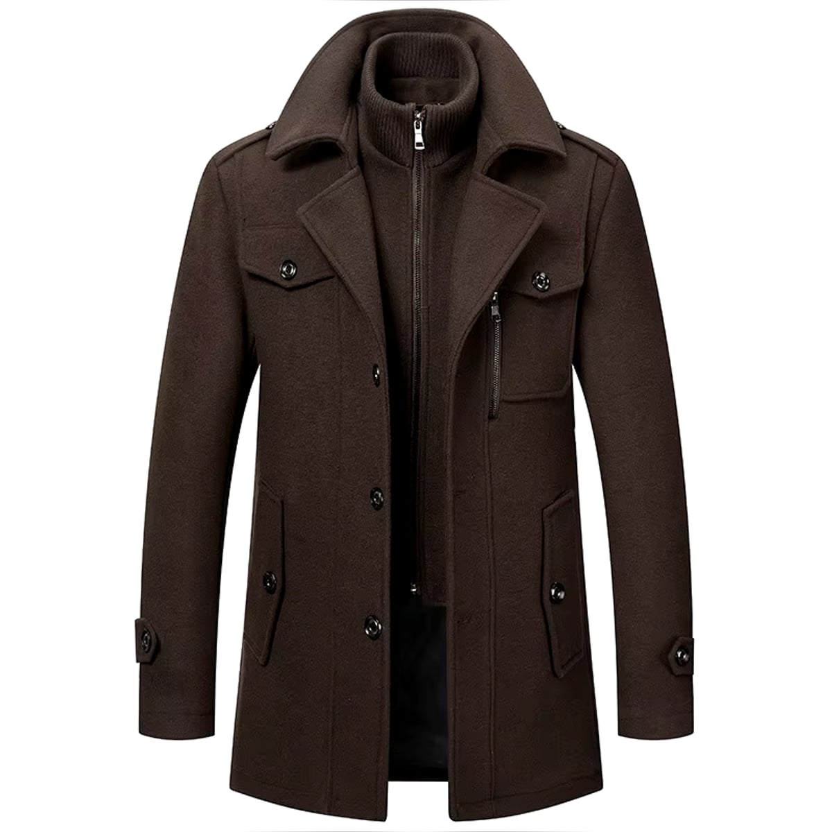 manteau homme col montant coupe droite marron fonce