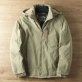 manteau homme coupe droite capuche amovible en kaki