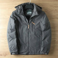 manteau homme coupe droite capuche amovible en gris