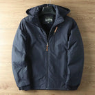 manteau homme coupe droite capuche amovible en marine