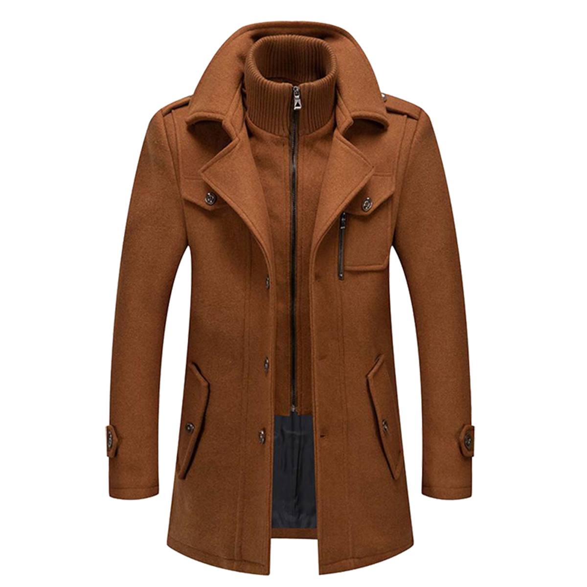 manteau homme coupe droite manches longues en marron