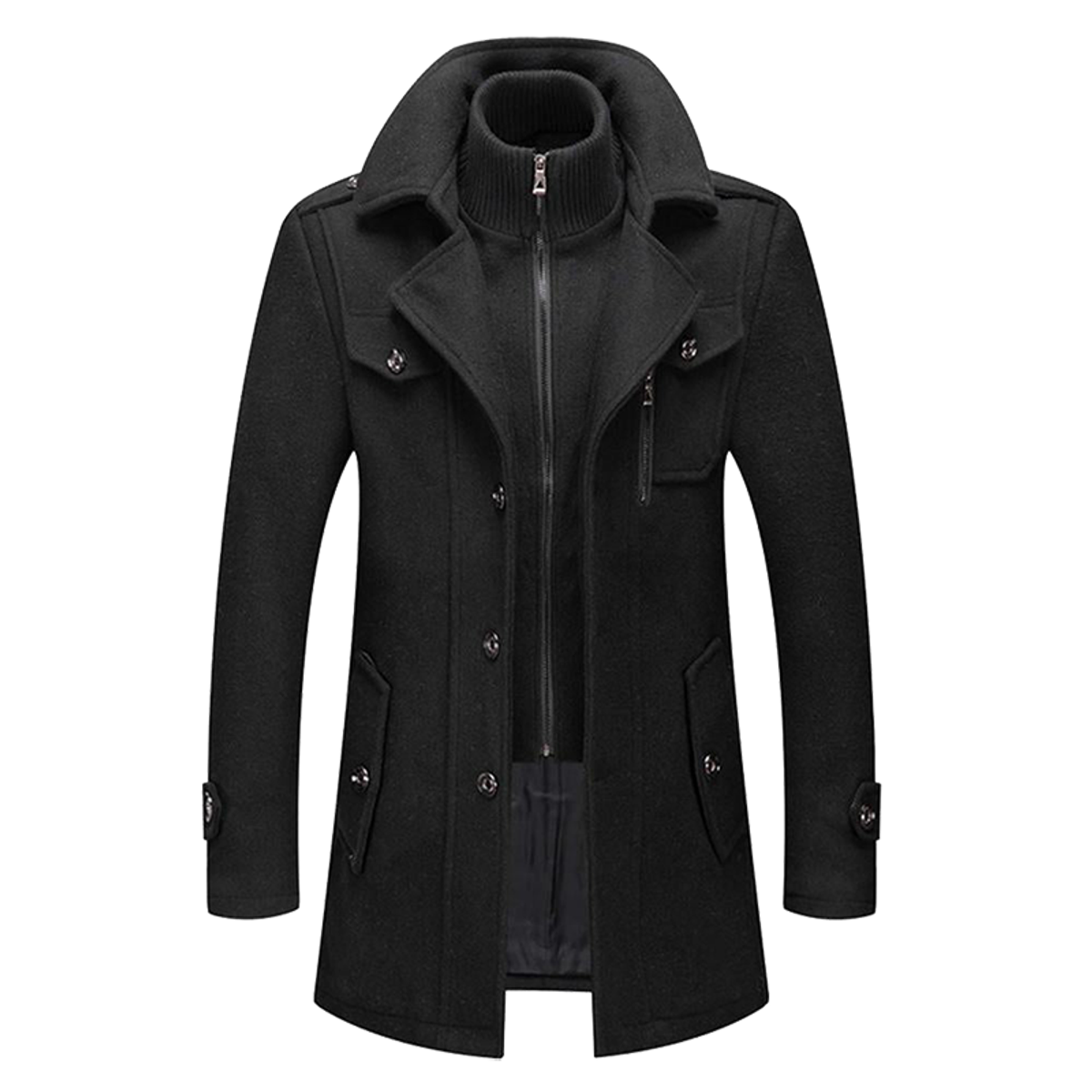 manteau homme coupe droite manches longues en noir