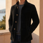 manteau homme coupe slim col cranté en noir