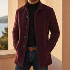manteau homme coupe slim col cranté en rouge bordeaux