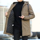 manteau homme long à capuche coupe droite en kaki