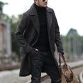 manteau homme long coupe droite croisé en noir