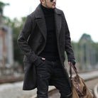 manteau homme long coupe droite croisé en noir