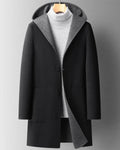 manteau long femme à capuche coupe droite en noir